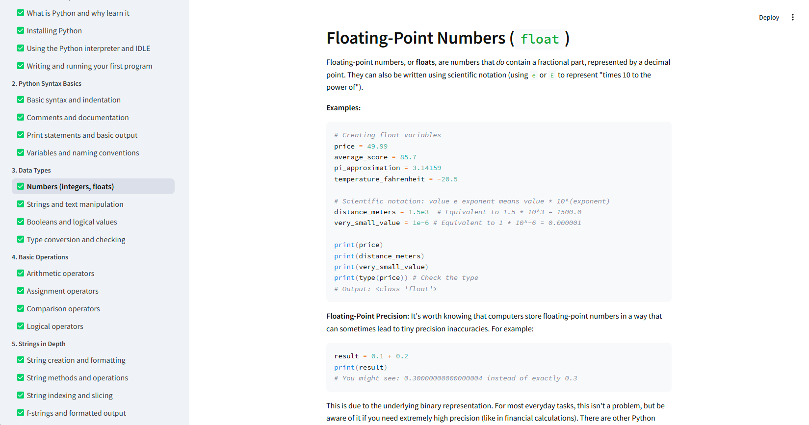 App screenshot showing Python course interface